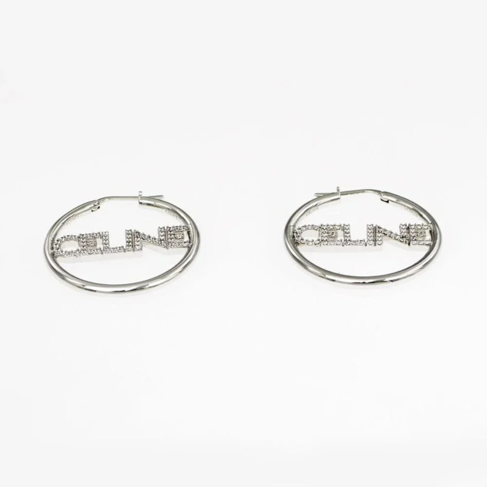 Celine Earrings Hoop Earrings Crystal Silver Color Pair Accessories - Picture 6 of 10